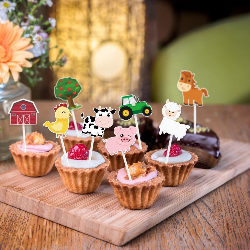 WERNNSAI 36 PCS Farm Cupcake Toppers - Farm Animal Birthday Decorations Animal Cake Toppers Picks Barnyard Party Decorations for Kids Baby Shower Birthday Tractor Theme Party Supplies - Image 4